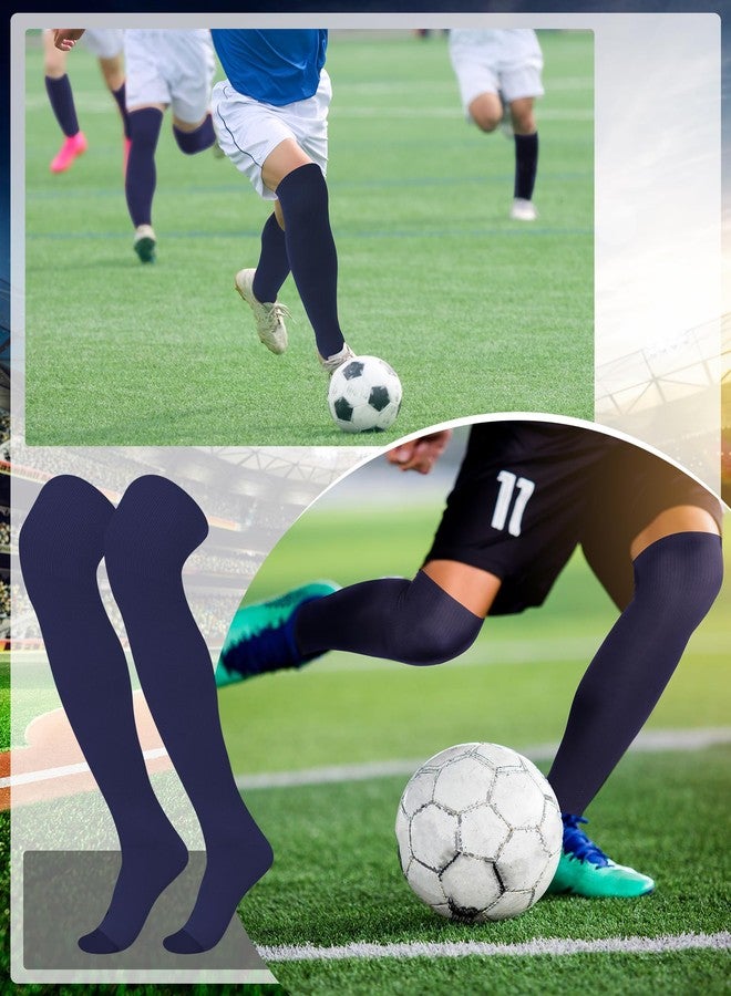 جوارب كرة قدم عالية من ShinyMatch، مقاسات متعددة، جوارب بيسبول فوق الركبة، طويلة جدًا للشباب والنساء والرجال (مقاس متوسط، أزرق داكن) - Image 4
